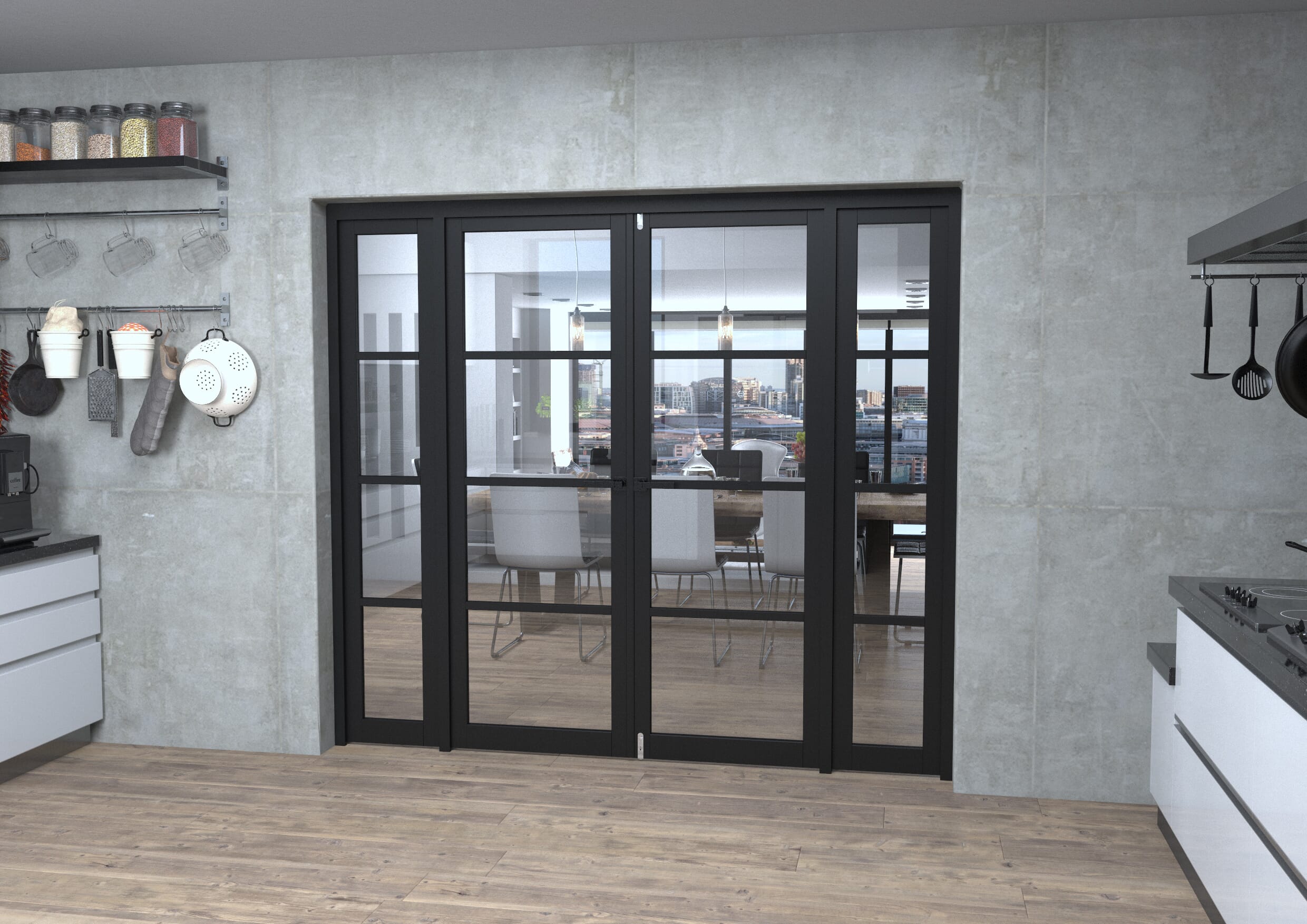 Black Kensington 4L Clear Glass Prefinished French Door Set 2228mm(W) x 2021mm(H)