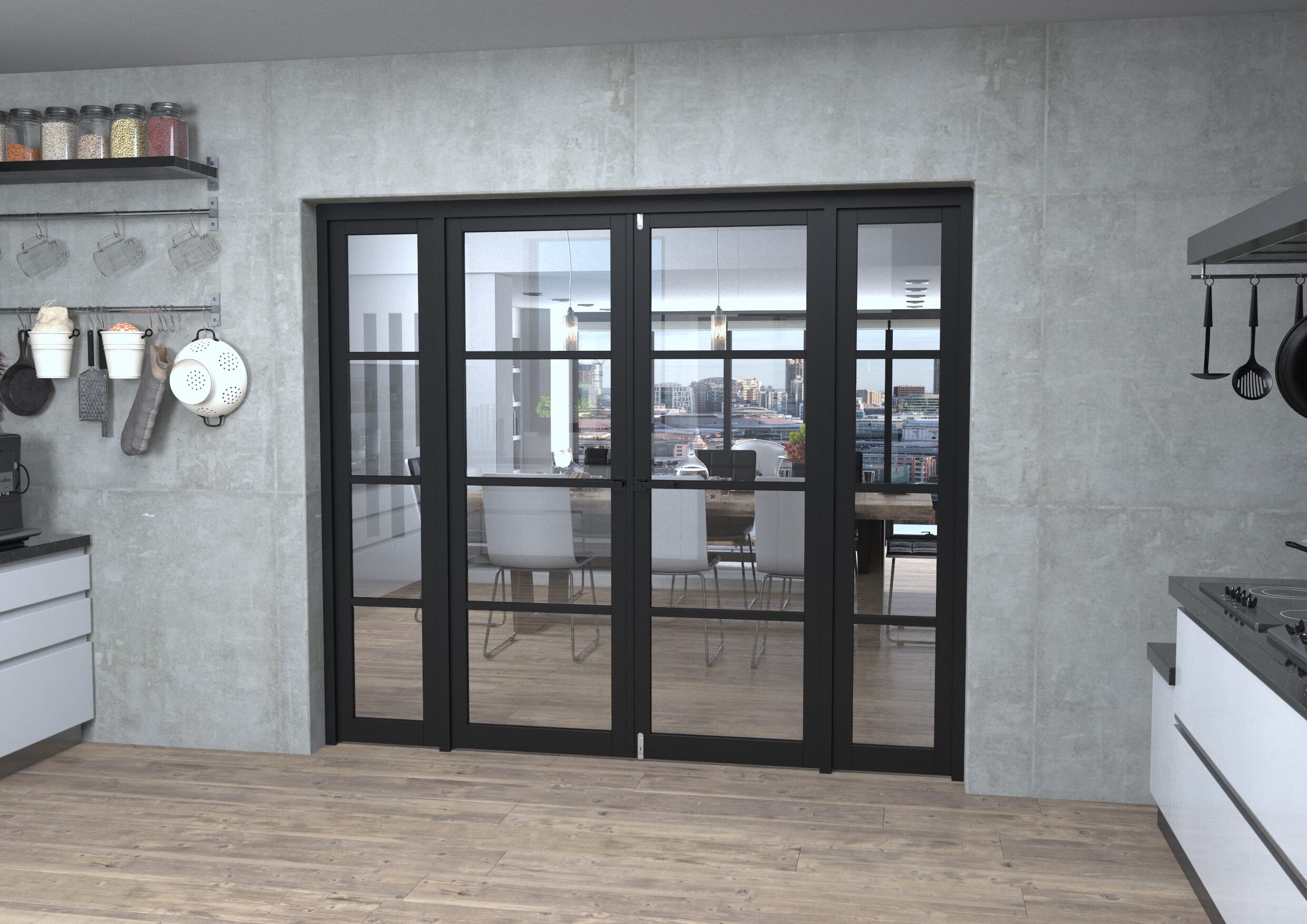 Black Kensington 4L Clear Glass Prefinished French Door Set 2304mm(W) x 2021mm(H)