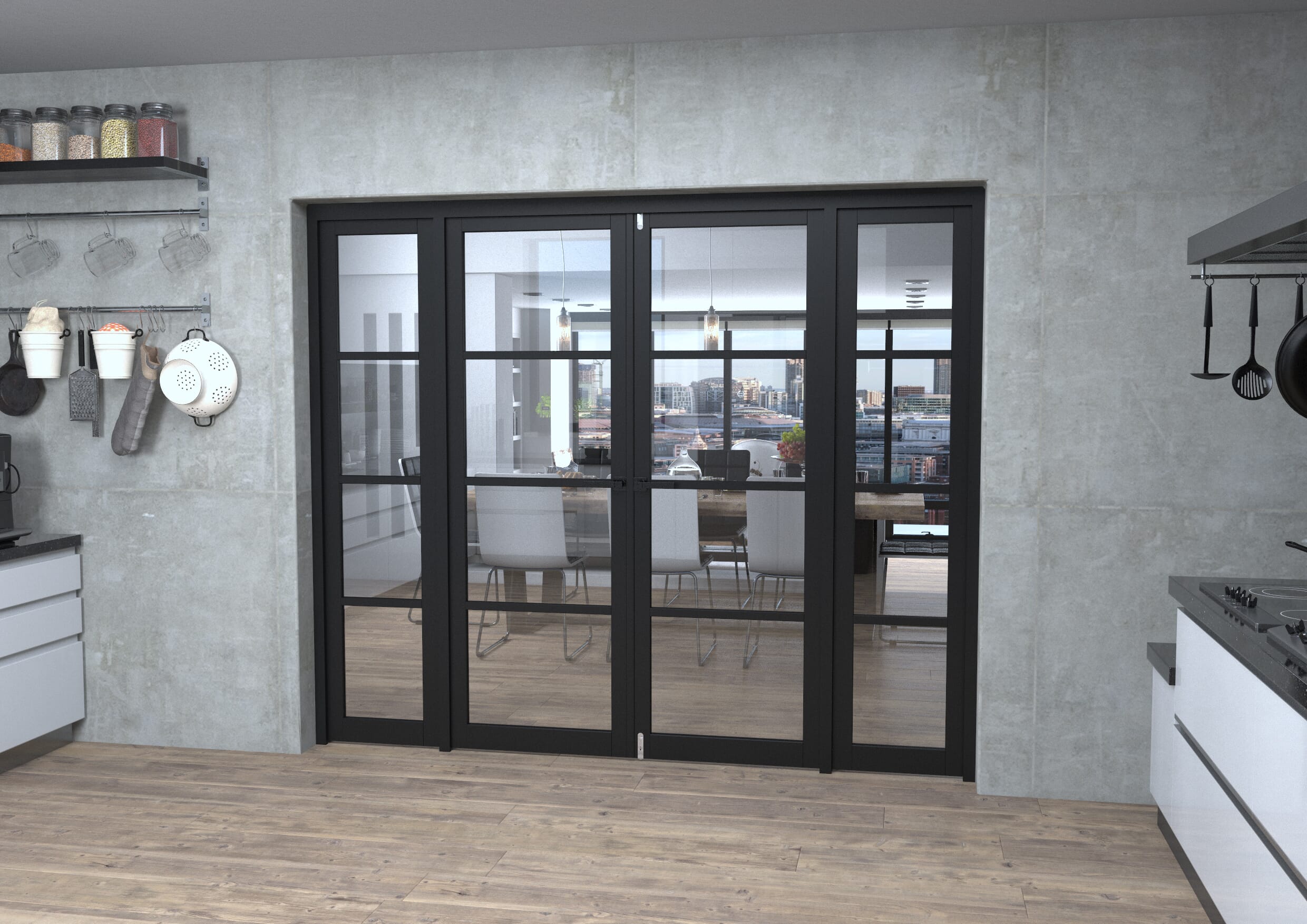 Black Kensington 4L Clear Glass Prefinished French Door Set 2380mm(W) x 2021mm(H)