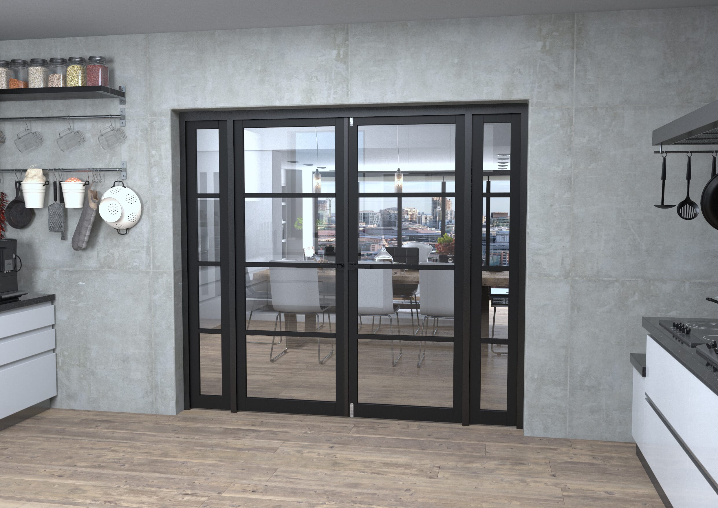 Black Kensington 4L Clear Glass Prefinished French Door Set 2228mm(W) x 2021mm(H)