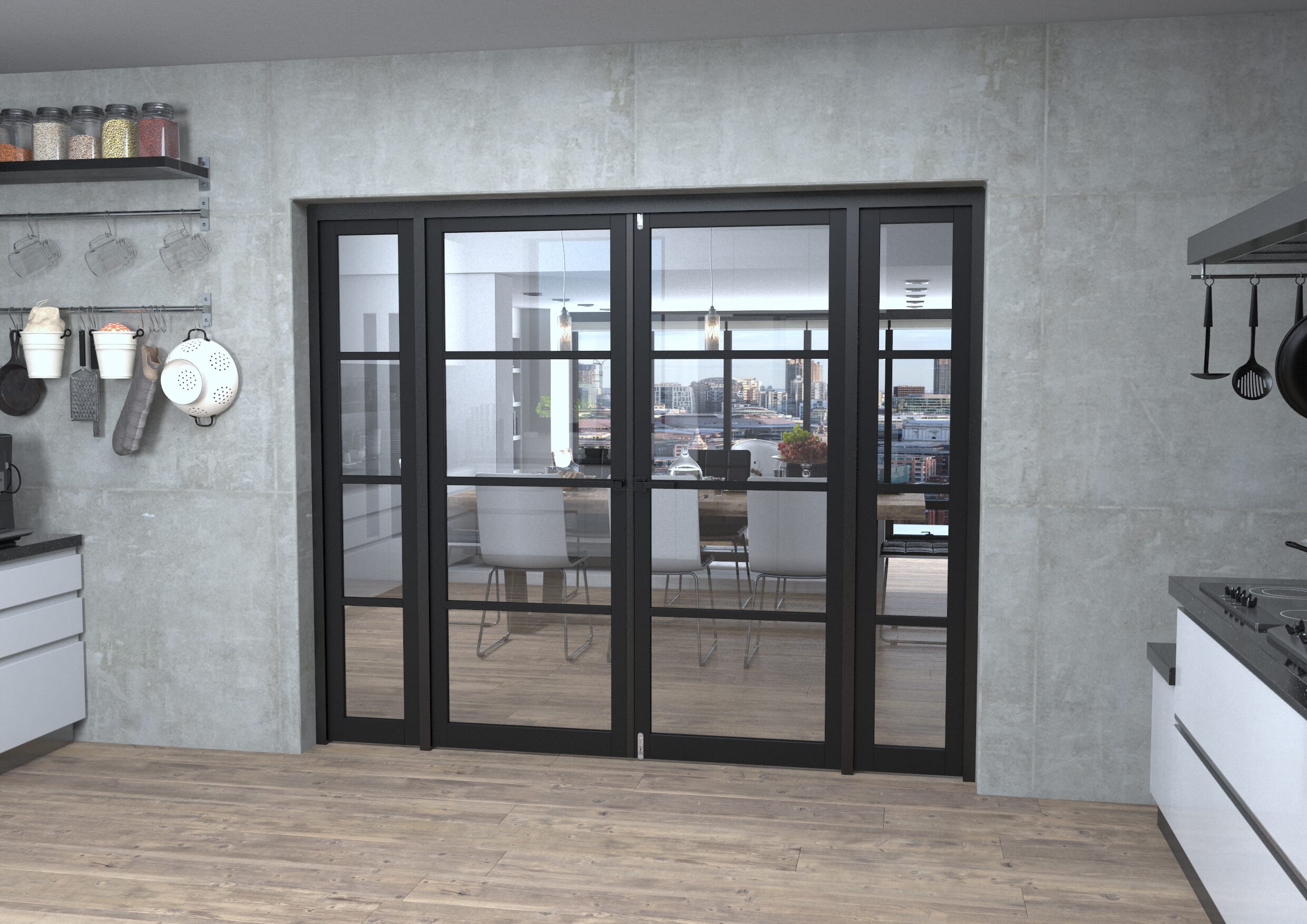 Black Kensington 4L Clear Glass Prefinished French Door Set 2228mm(W) x 2021mm(H)