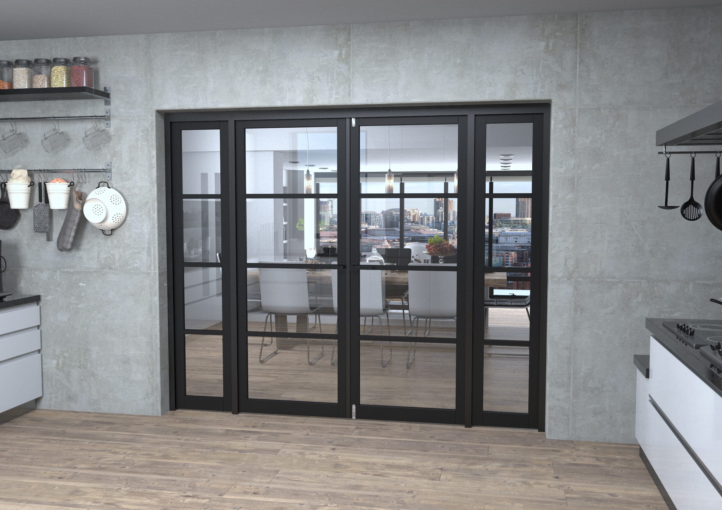 Black Kensington 4L Clear Glass Prefinished French Door Set 2456mm(W) x 2021mm(H)