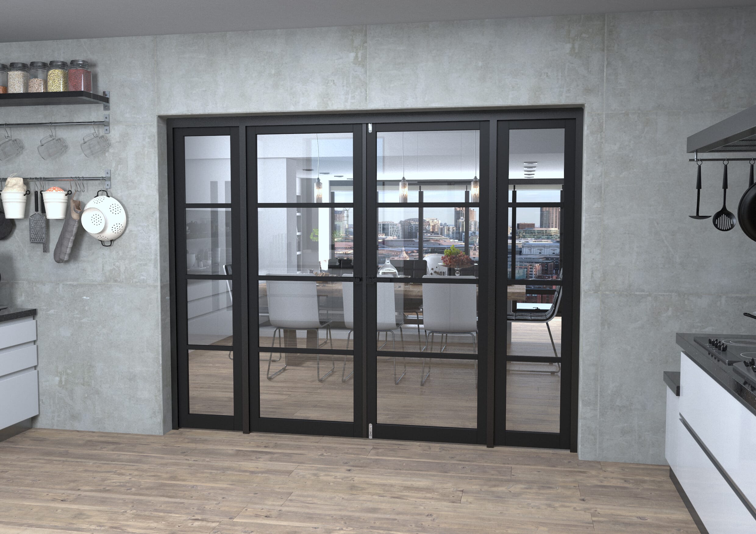 Black Kensington 4L Clear Glass Prefinished French Door Set 2532mm(W) x 2021mm(H)