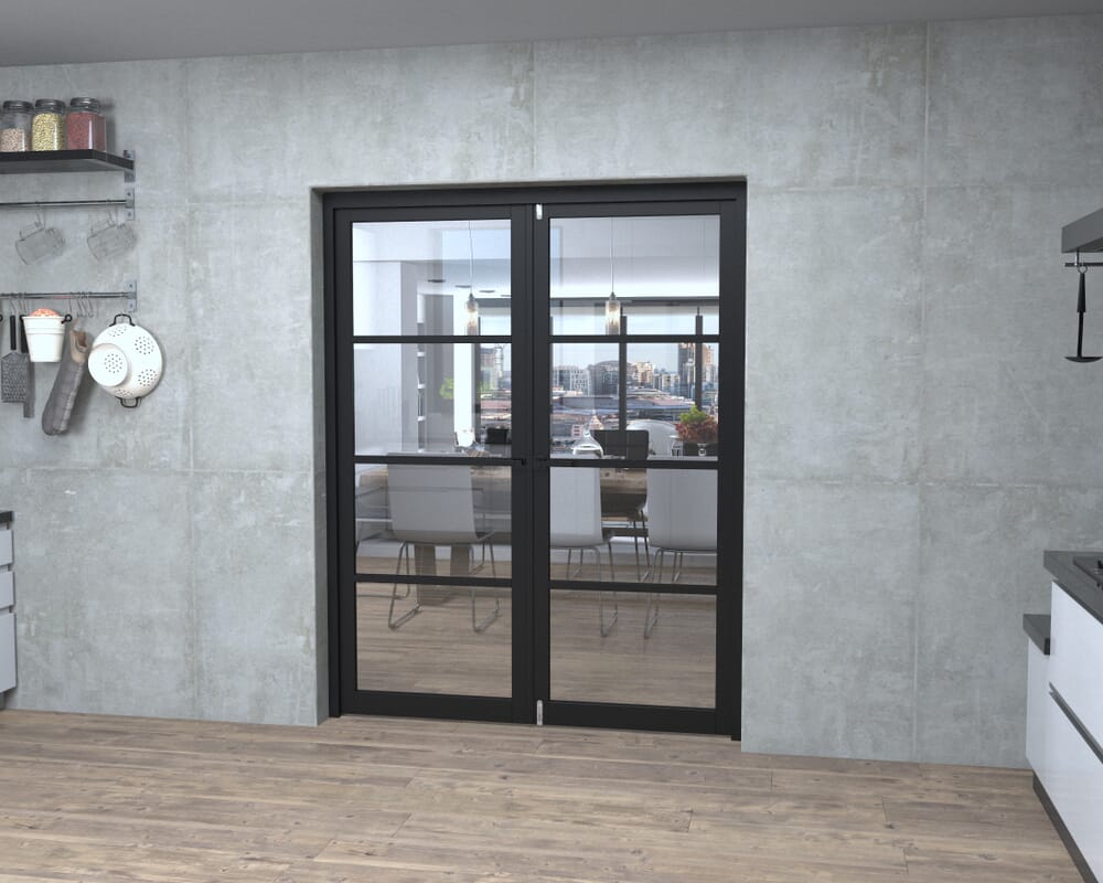 Black Kensington 4L Clear French Door Set 1580mm(W) x 2021mm(H)