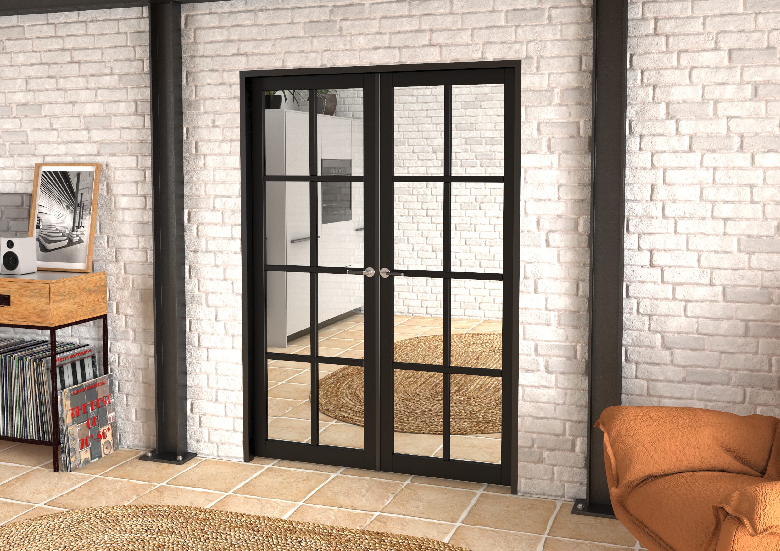 1426x2021x133mm Mayfair Black Clear Glazed French Door Set Image