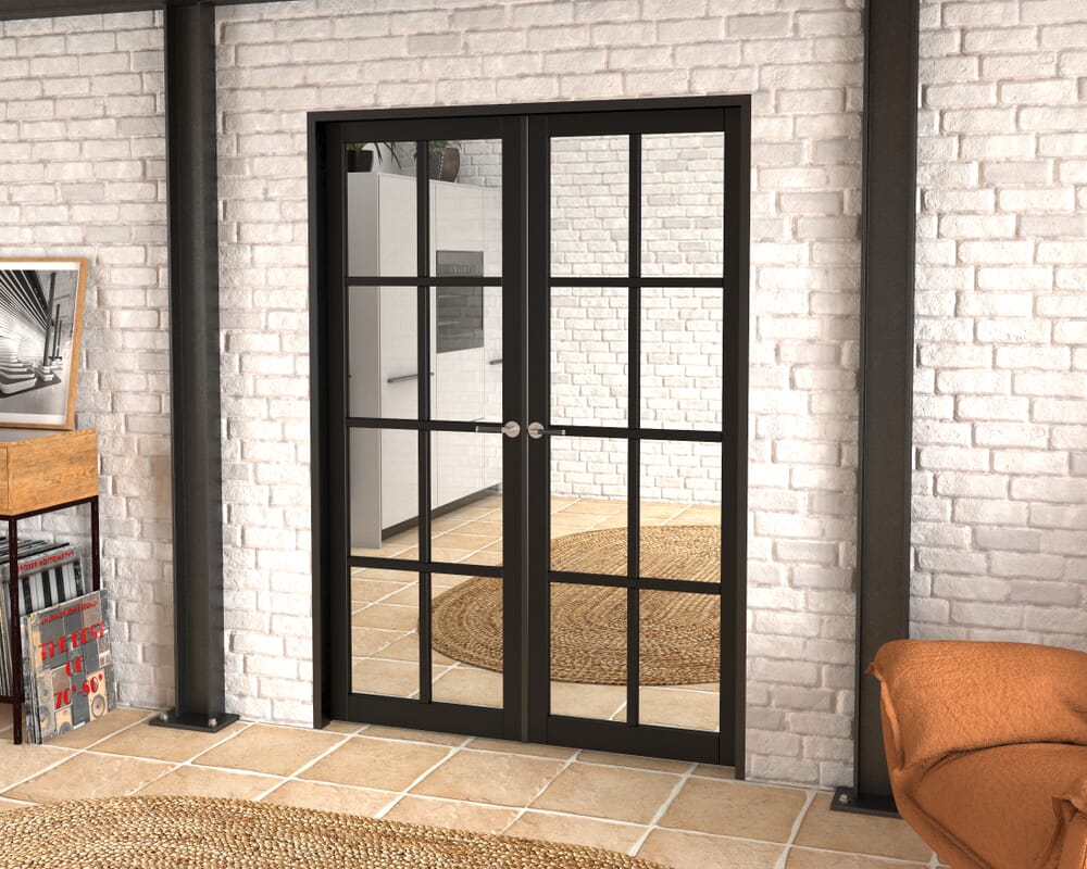 1426x2021x133mm Mayfair Black Clear Glazed French Door Set
