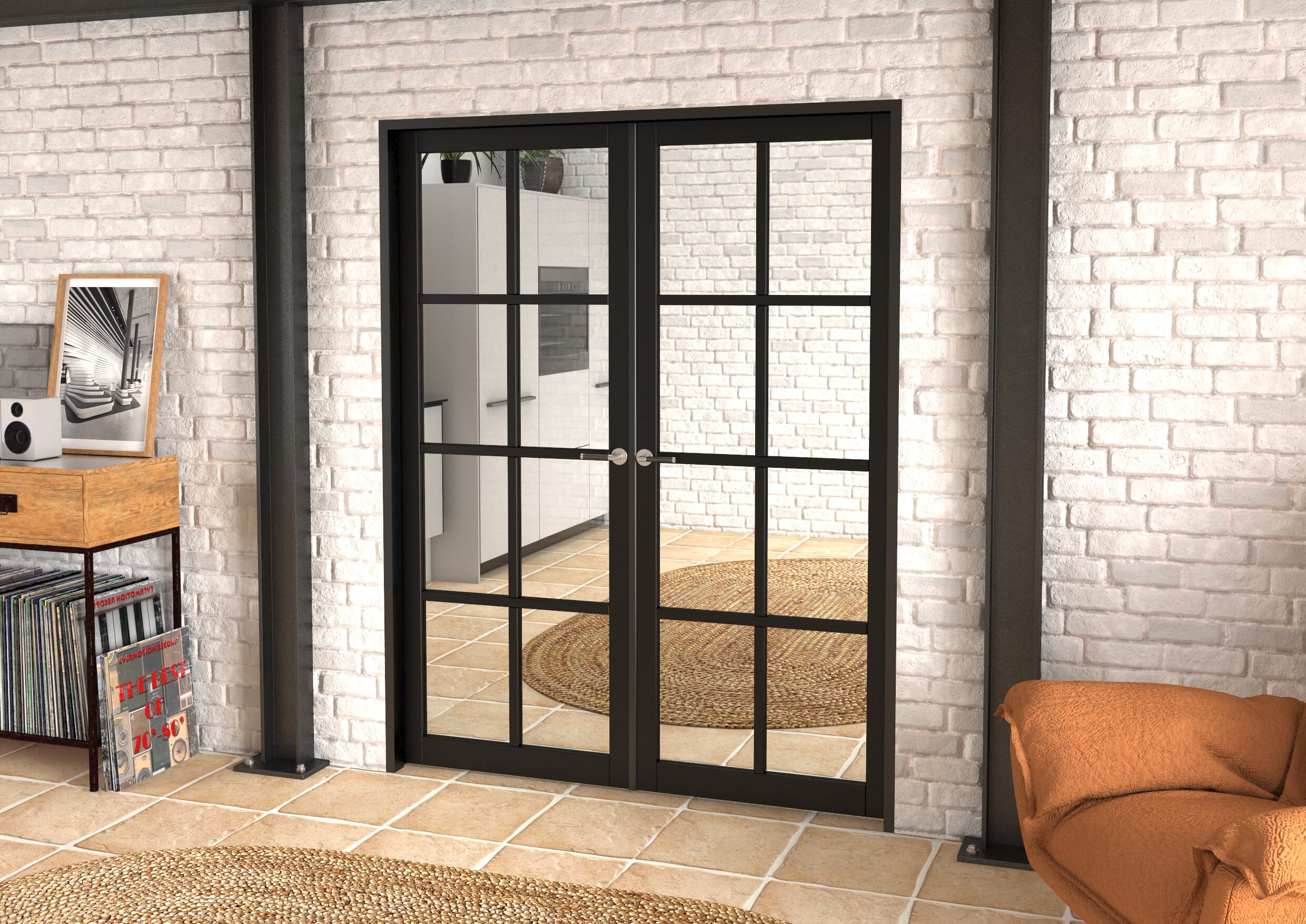 1580x2021x133mm Mayfair Black Clear Glazed French Door Set Image