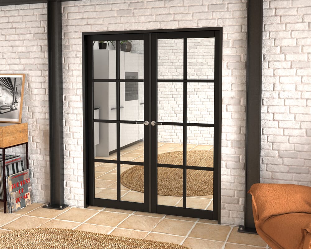 1580x2021x133mm Mayfair Black Clear Glazed French Door Set
