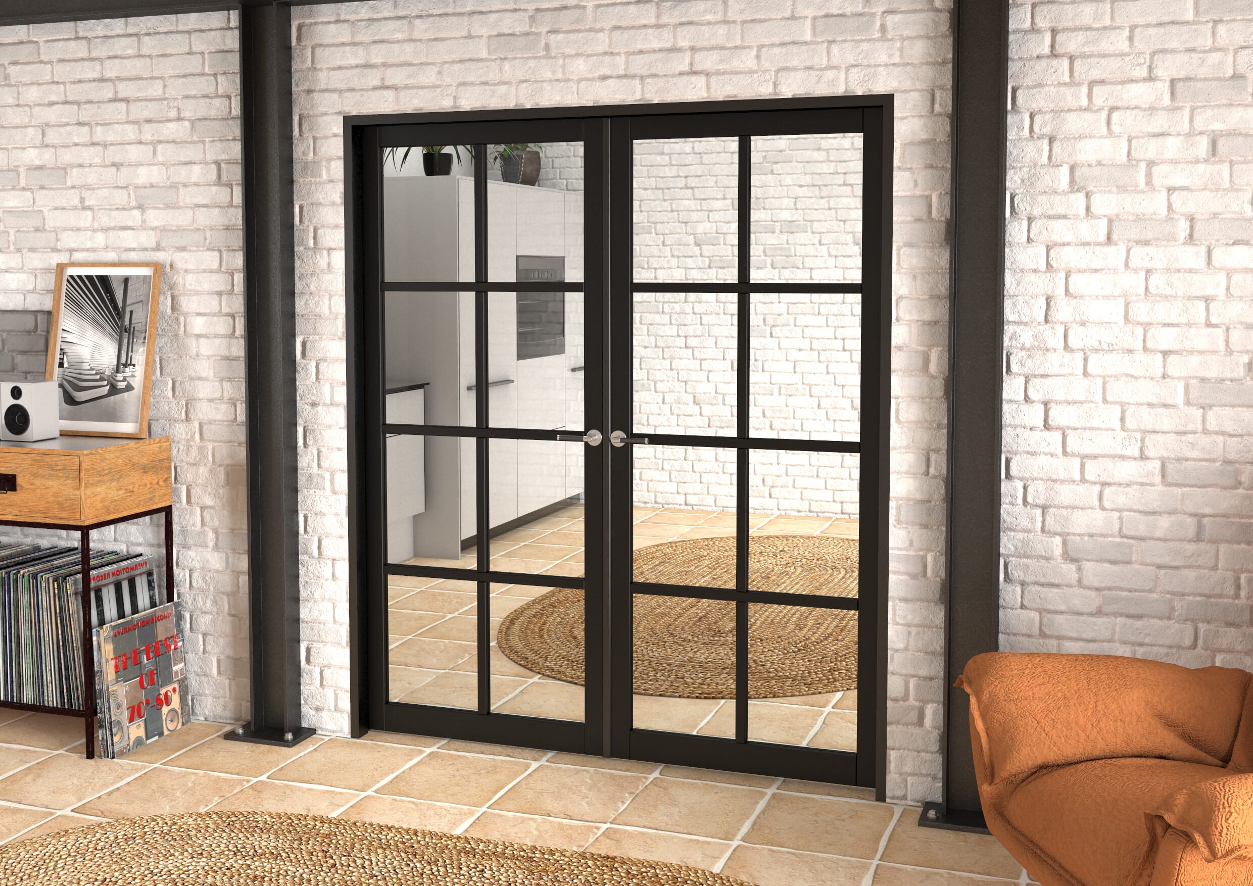 1732x2021x133mm Mayfair Black Clear Glazed French Door Set Image