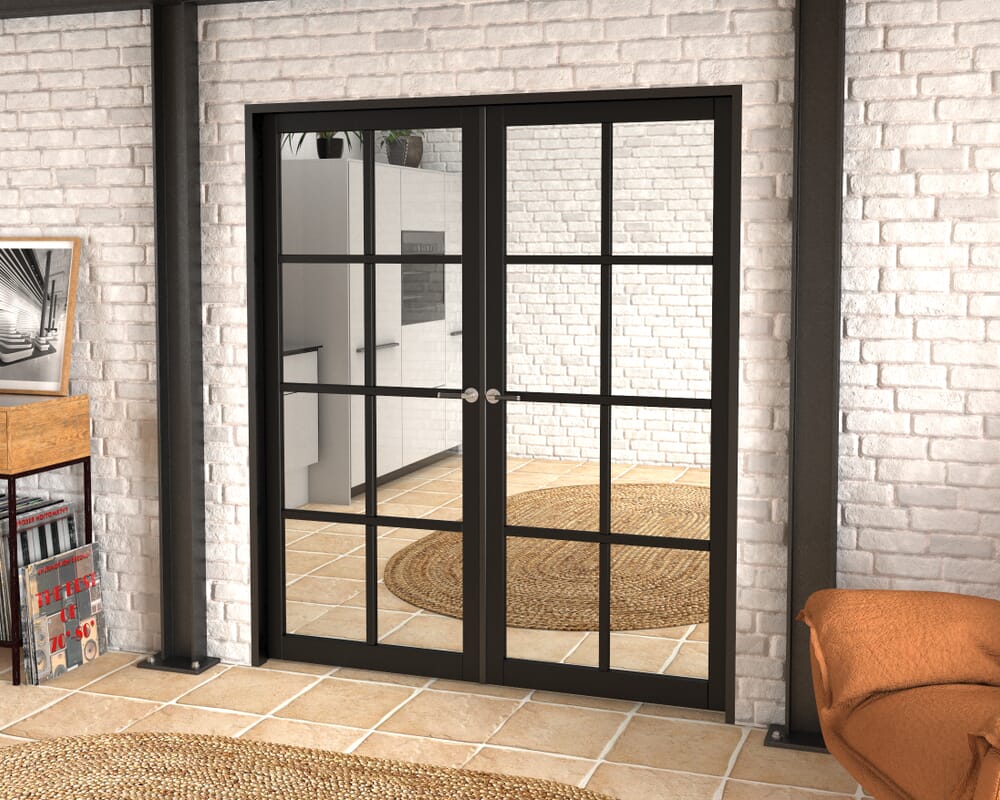 1732x2021x133mm Mayfair Black Clear Glazed French Door Set