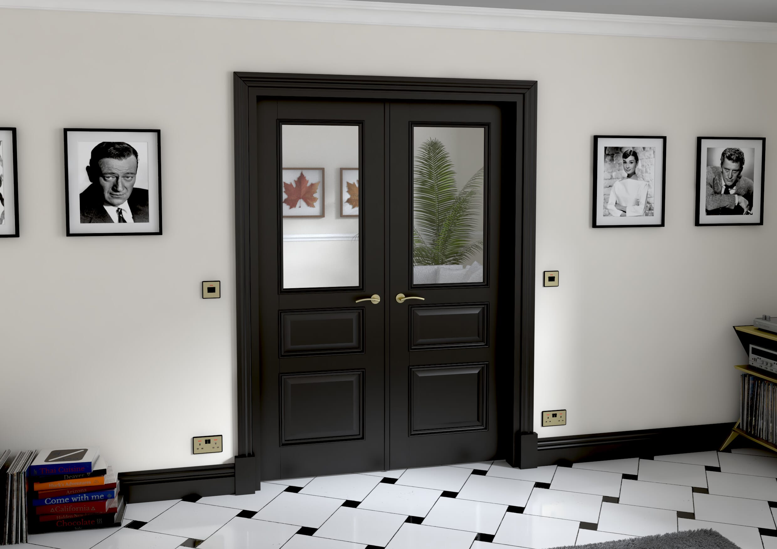 1426x2021x133mm Kent Black Clear Glazed French Door Set