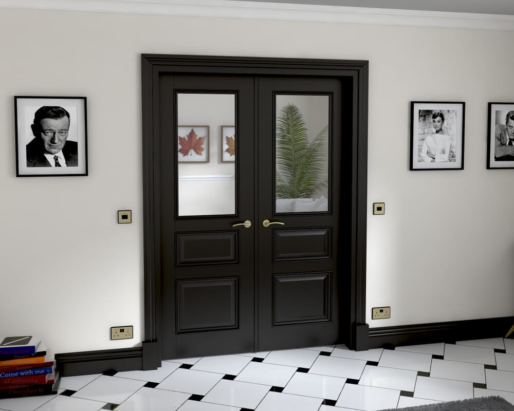 1426x2021x133mm Kent Black Clear Glazed French Door Set