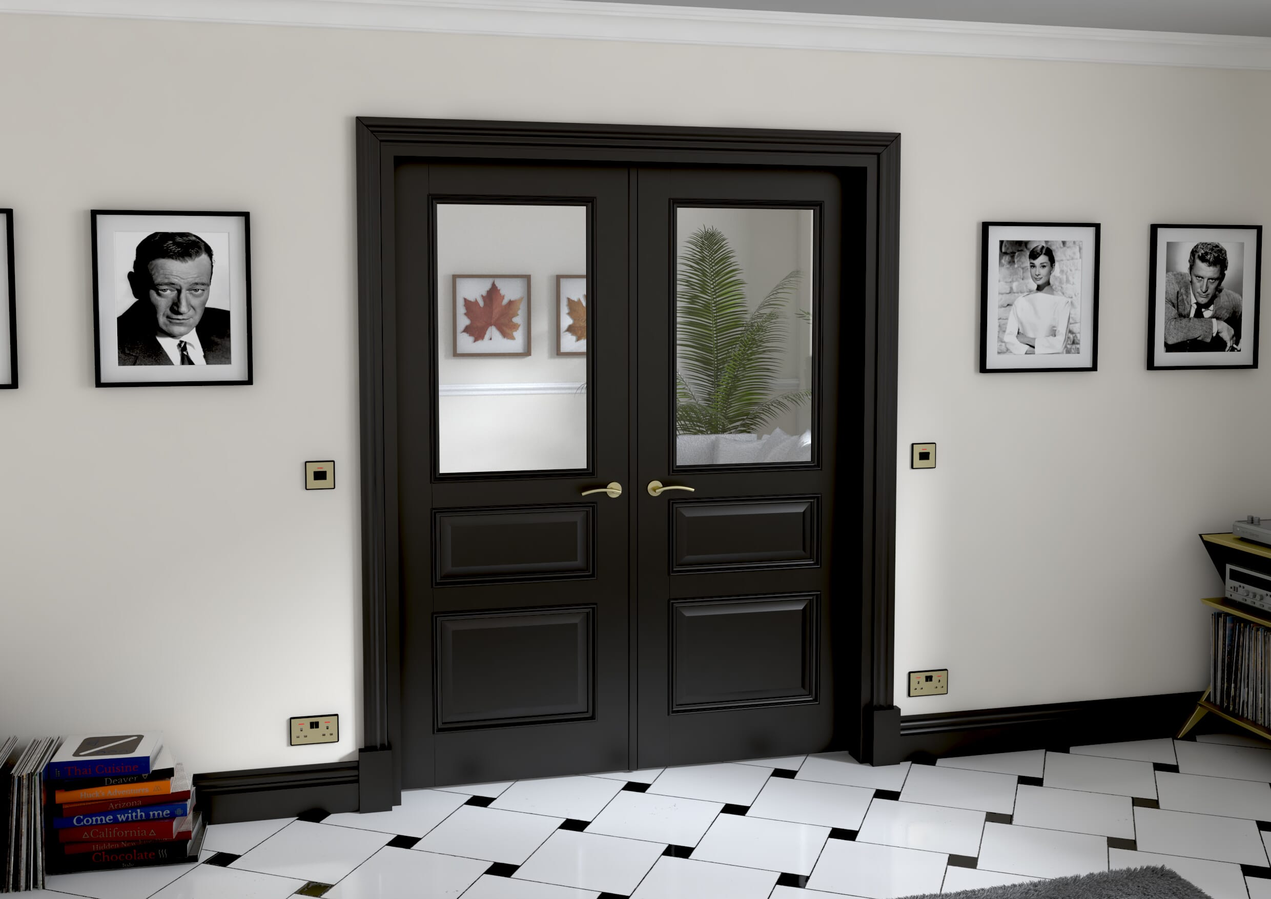1580x2021x133mm Kent Black Clear Glazed French Door Set