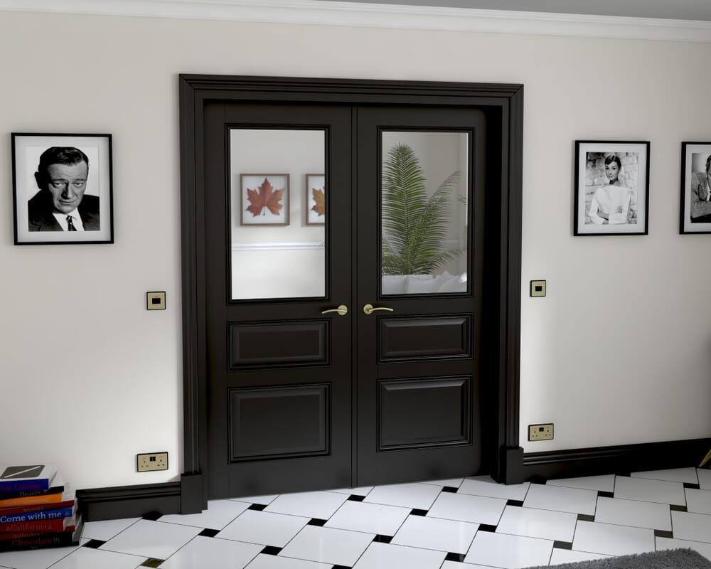 1580x2021x133mm Kent Black Clear Glazed French Door Set