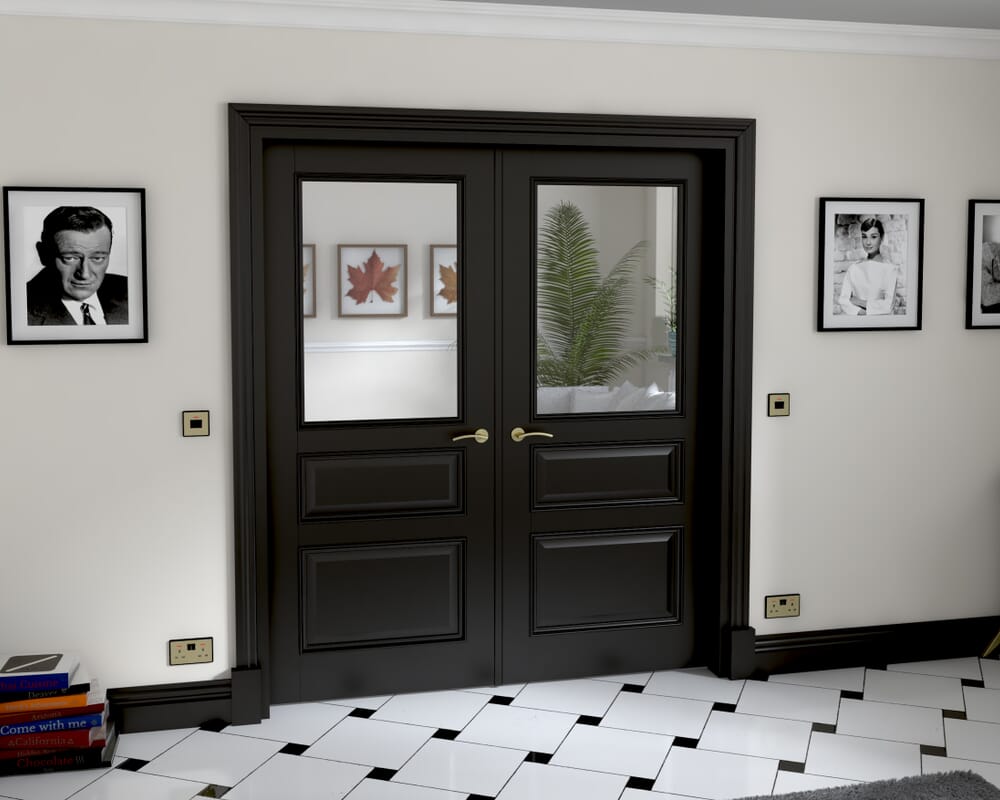 1732x2021x133mm Kent Black Clear Glazed French Door Set