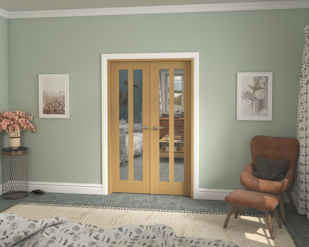 1276x2021x133mm Aston Oak Clear Glazed French Door Set