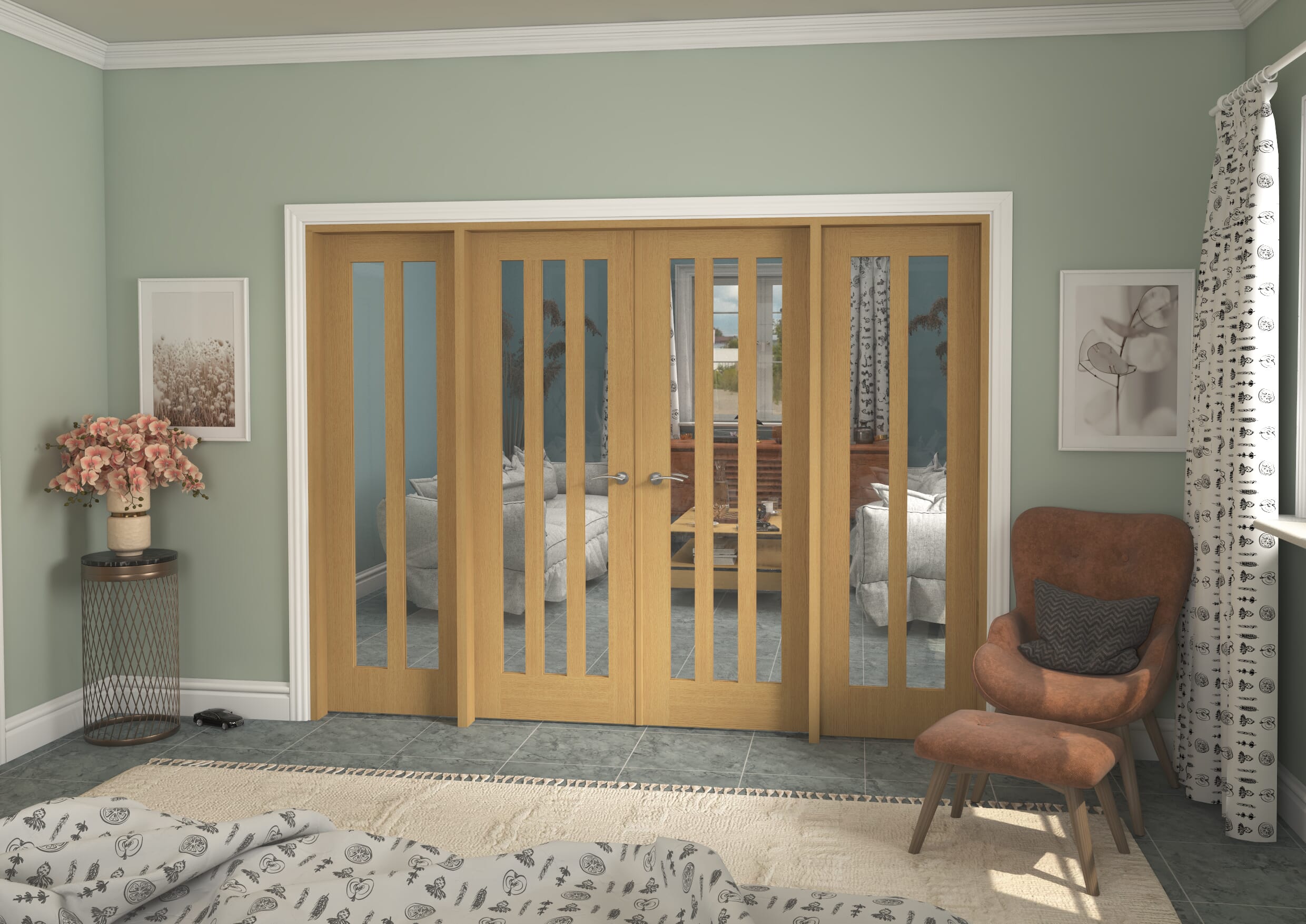 2684x2021x133mm Aston Oak Clear Glazed French Door Set Image