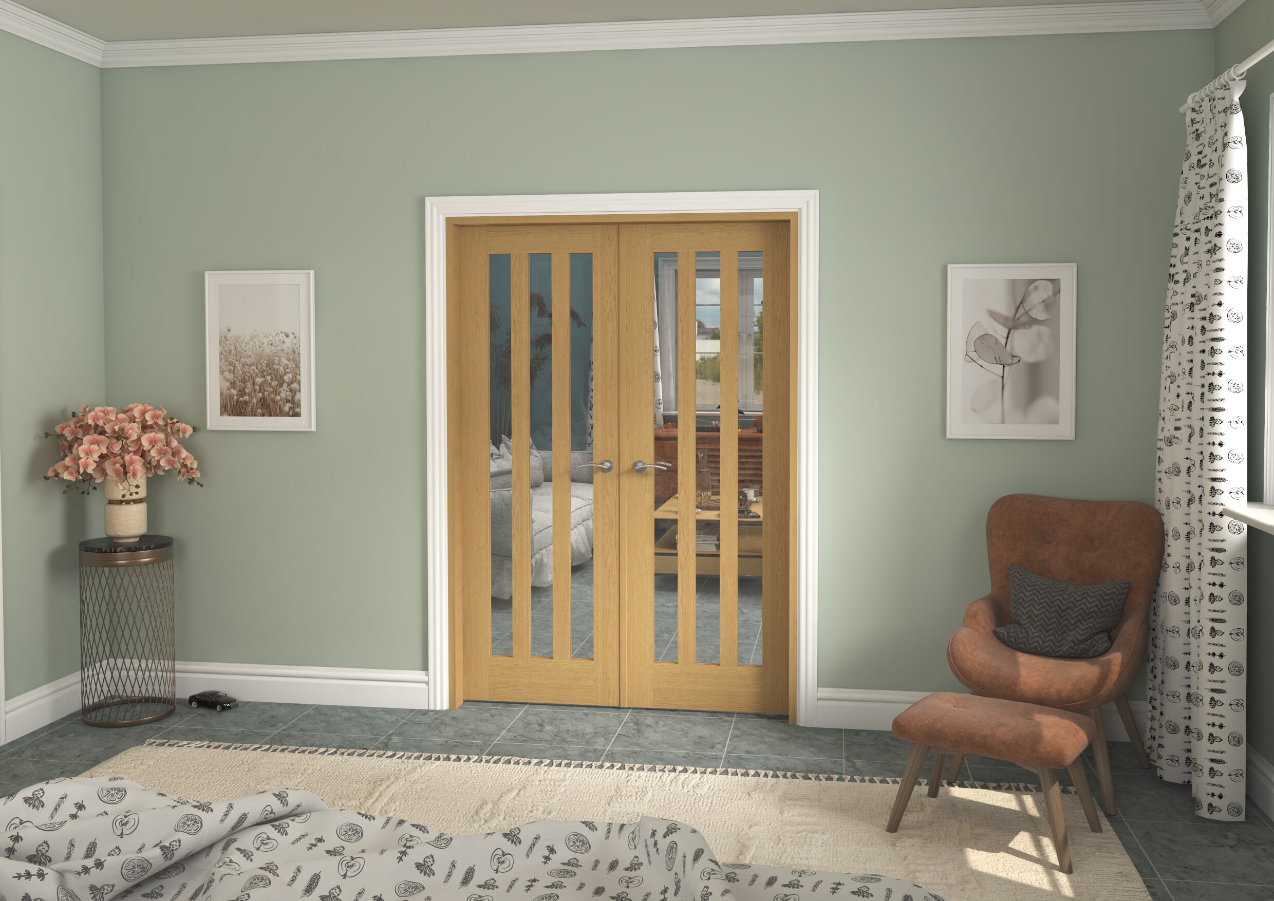 1426x2021x133mm Aston Oak Clear Glazed French Door Set Image