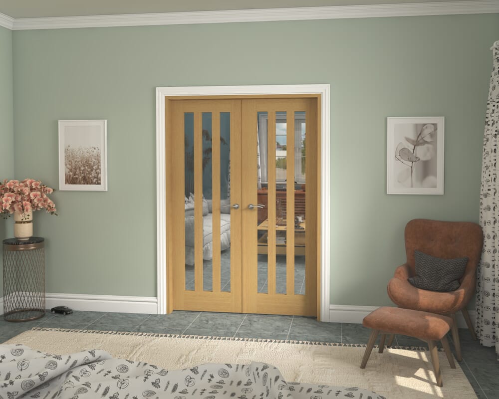 1426x2021x133mm Aston Oak Clear Glazed French Door Set