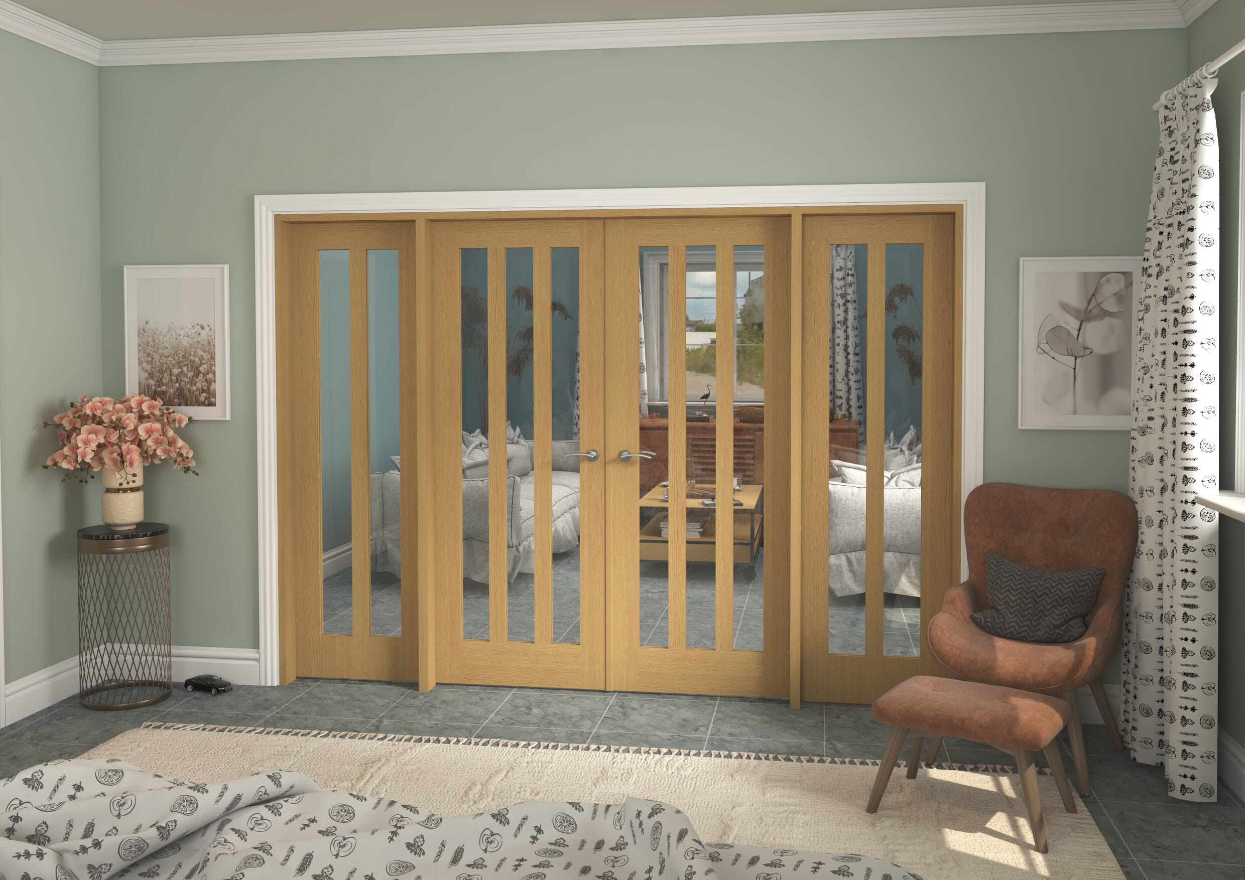 2836x2021x133mm Aston Oak Clear Glazed French Door Set Image