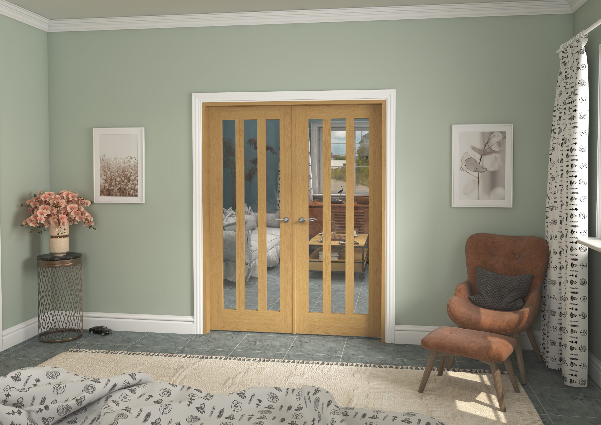1580x2021x133mm Aston Oak Clear Glazed French Door Set Image