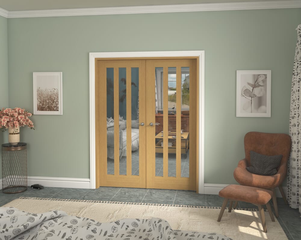 1580x2021x133mm Aston Oak Clear Glazed French Door Set