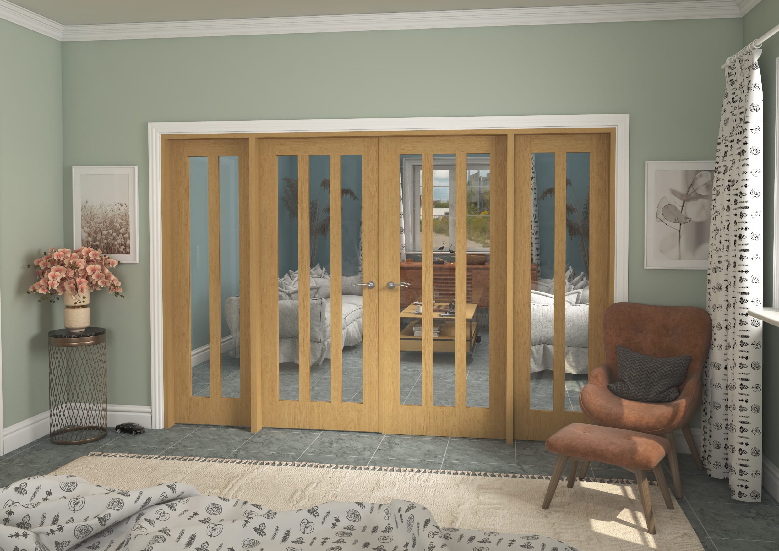 2988x2021x133mm Aston Oak Clear Glazed French Door Set Image