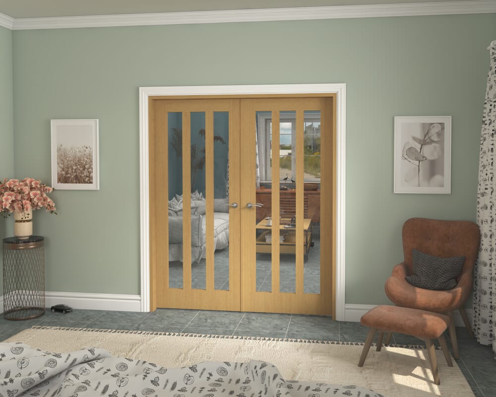 1732x2021x133mm Aston Oak Clear Glazed French Door Set