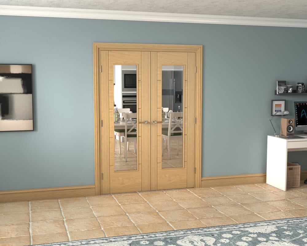 Oak Iseo P10 French Door Set 1426mm(W) x 2021mm(H)