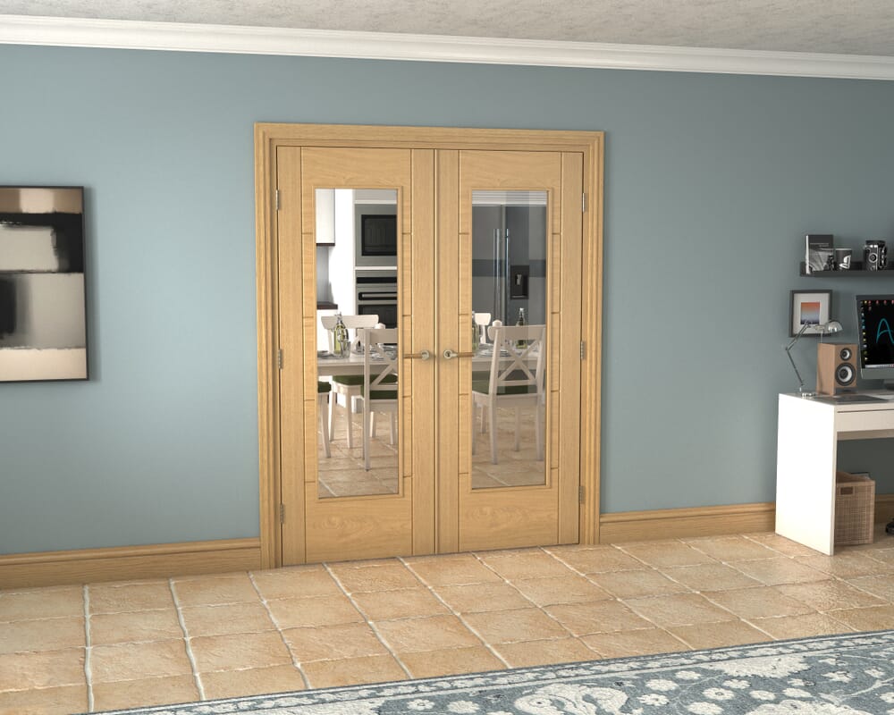 Oak Iseo P10 French Door Set 1580mm(W) x 2021mm(H)