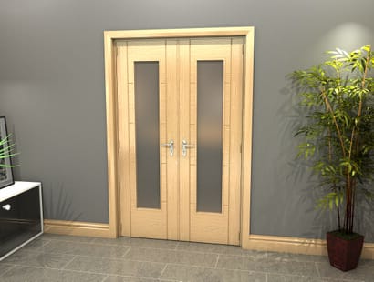 Oak Iseo 1 Light Frosted Glazed French Doors Image