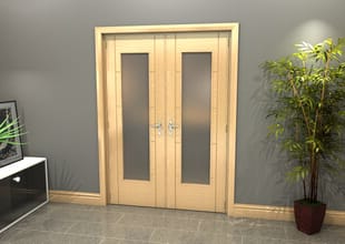 Oak Iseo P10 Obscure Glazed French Door Set 1426mm(w) X 2021mm(h) Image