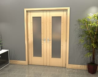 Oak Iseo P10 Obscure Glazed French Door Set 1426mm(W) x 2021mm(H)