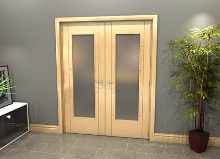 Oak Iseo P10 Obscure Glazed French Door Set 1580mm(W) x 2021mm(H)