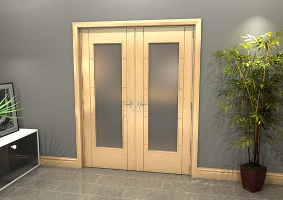 Oak Iseo P10 Obscure Glazed French Door Set 1580mm(W) x 2021mm(H)