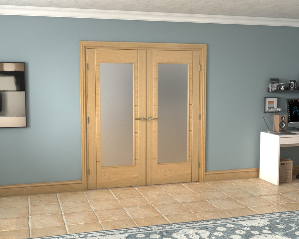 Oak Iseo P10 Obscure Glazed French Door Set 1732mm(W) x 2021mm(H)