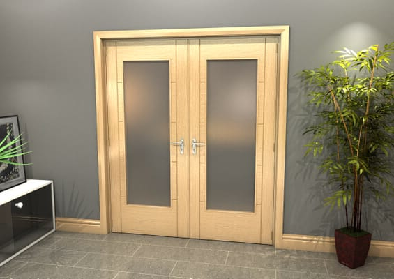 Oak Iseo P10 Obscure Glazed French Door Set 1732mm(W) x 2021mm(H)