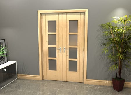 Oak Iseo 4L Obscure Glazed French Door Set 1122mm(W) x 2021mm(H)