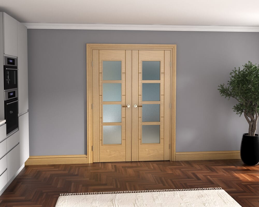 Oak Iseo 4L Obscure Glazed French Door Set 1426mm(W) x 2021mm(H)