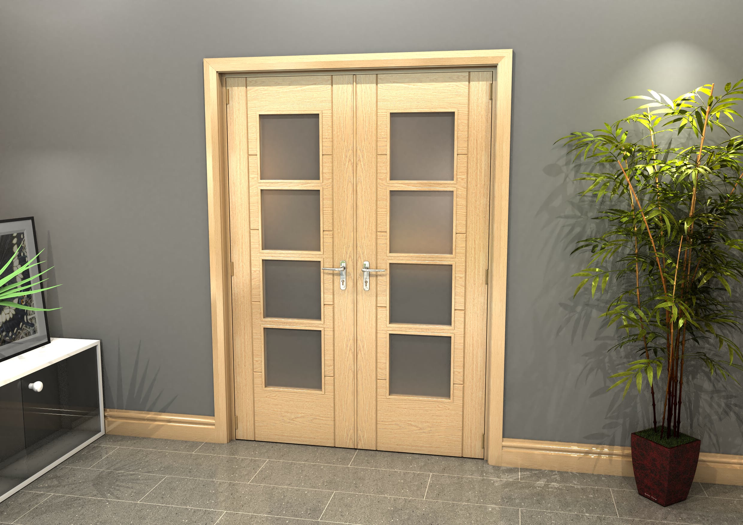 Oak Iseo 4L Obscure Glazed French Door Set 1478mm(W) X 2021mm(H) At ...