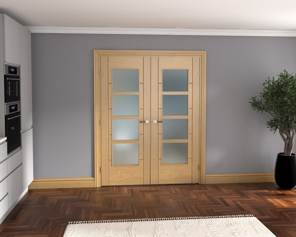 Oak Iseo 4L Obscure Glazed French Door Set 1580mm(W) x 2021mm(H)