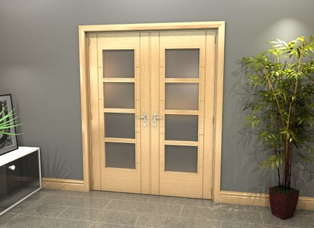 Oak Iseo 4L Obscure Glazed French Door Set 1580mm(W) x 2021mm(H)