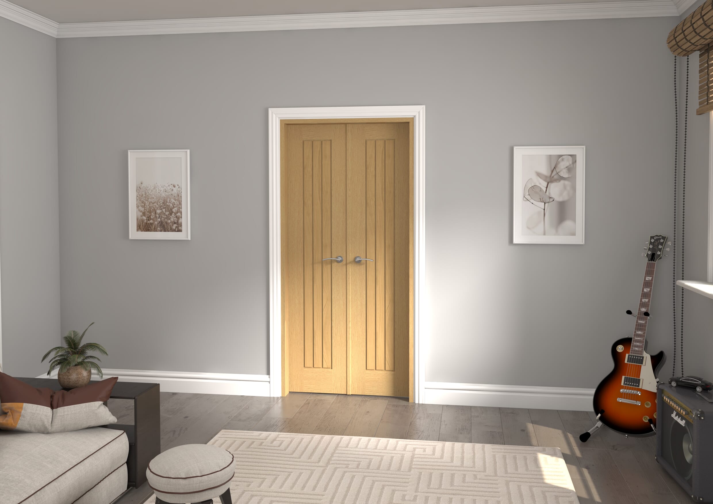 970x2021x133mm Mexicano Oak French Door Set