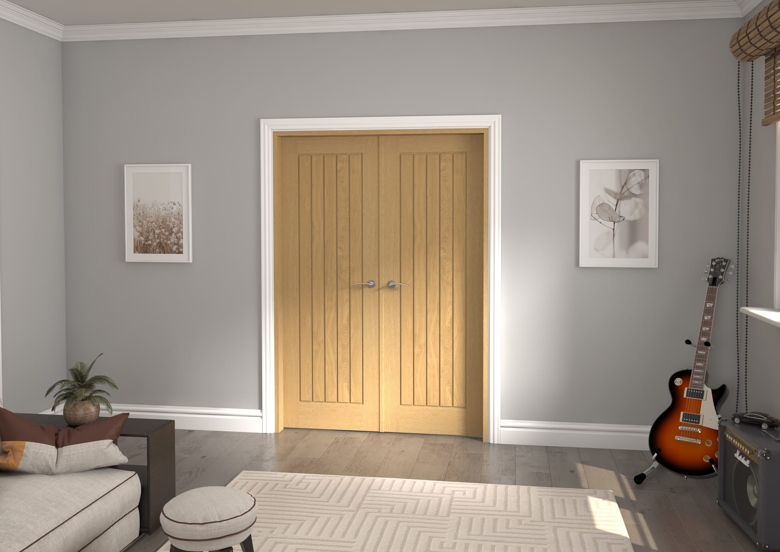 1426x2021x133mm Mexicano Oak French Door Set