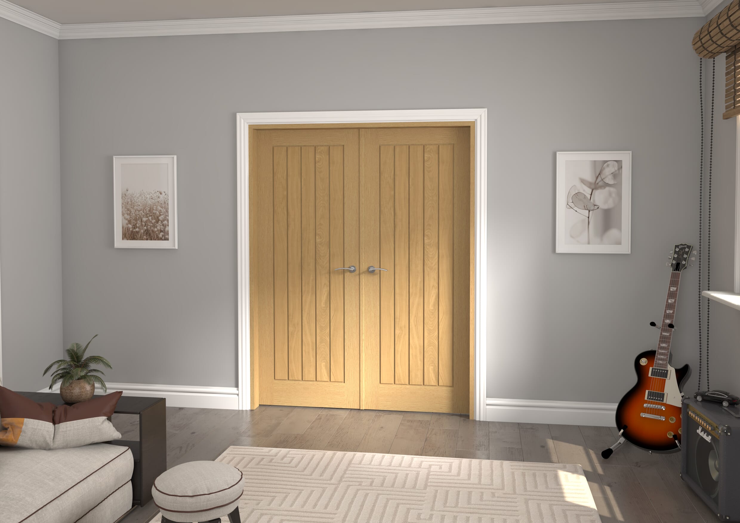 1580x2021x133mm Mexicano Oak French Door Set