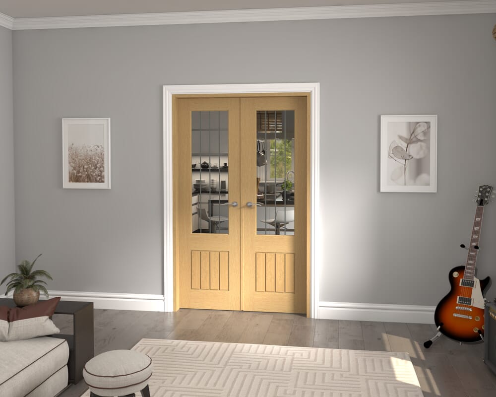 1276x2021x133mm Mexicano 2XG Glazed Oak French Door Set
