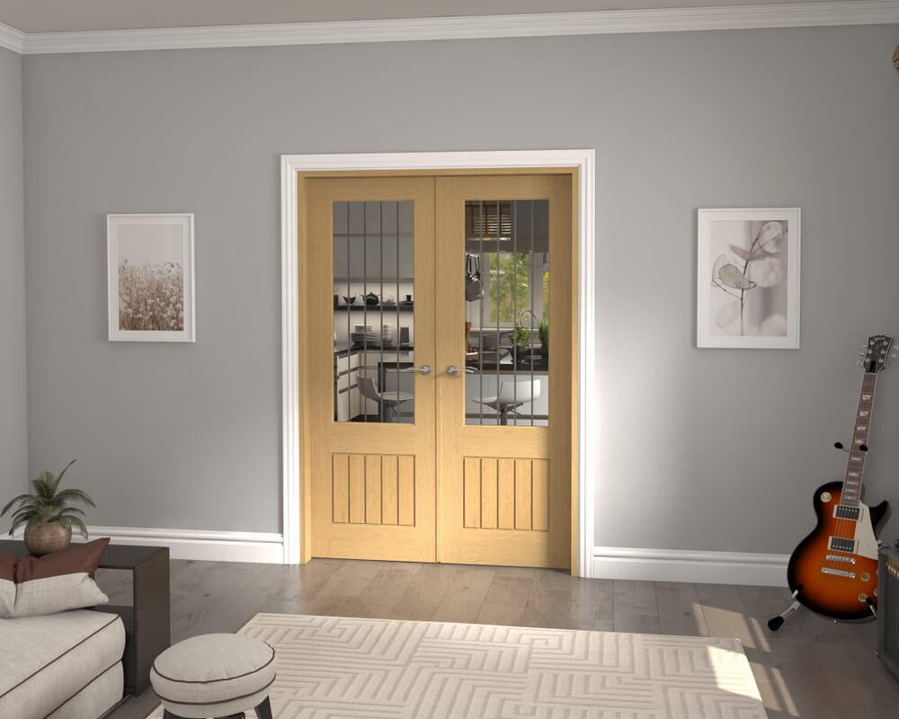1426x2021x133mm Mexicano 2XG Glazed Oak French Door Set