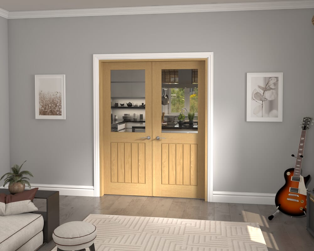 1426x2021x133mm Mexicano Clear Glazed Oak French Door Set At Climadoor
