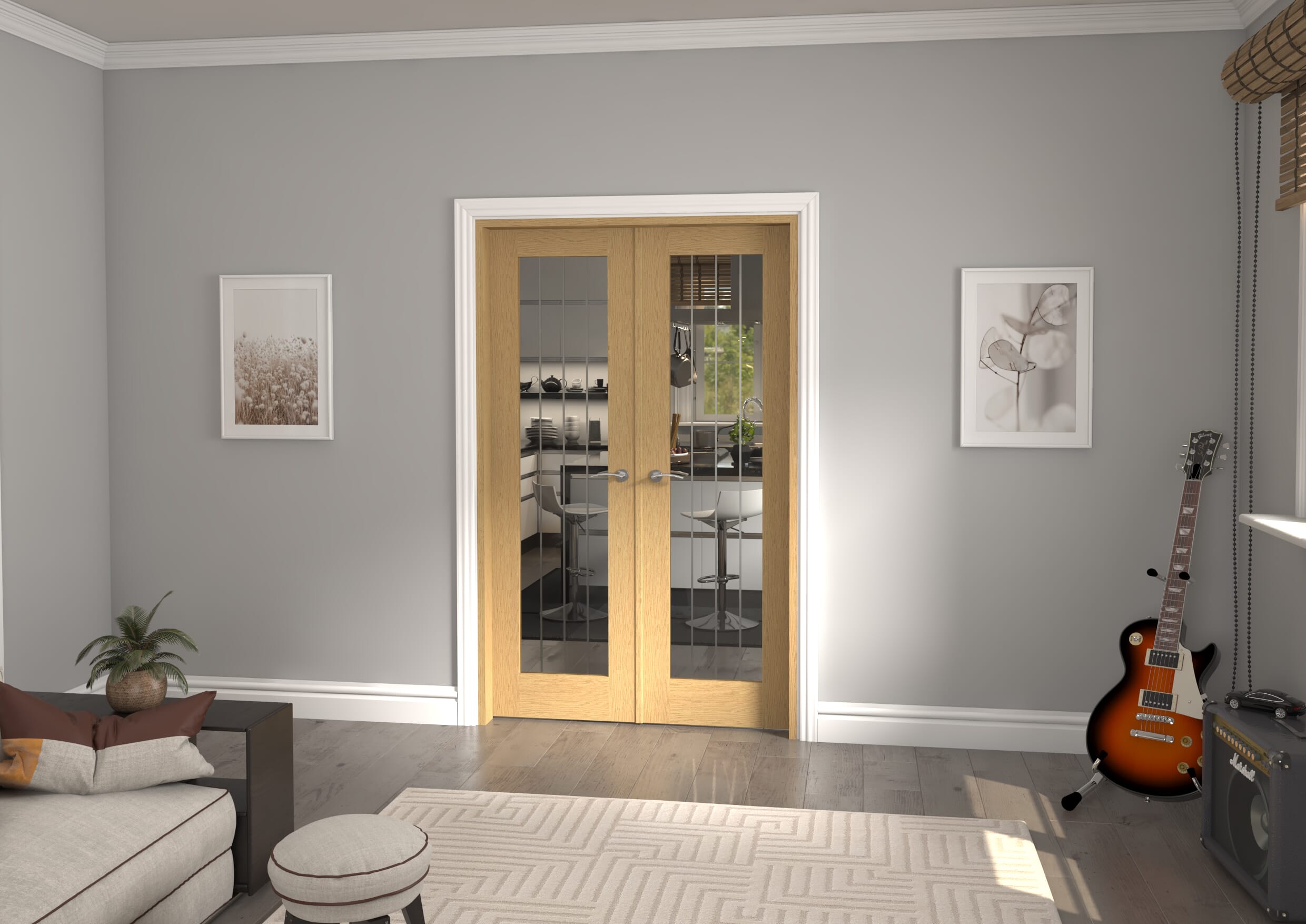 1276x2021x133mm Mexicano P10 Glazed Oak French Door Set