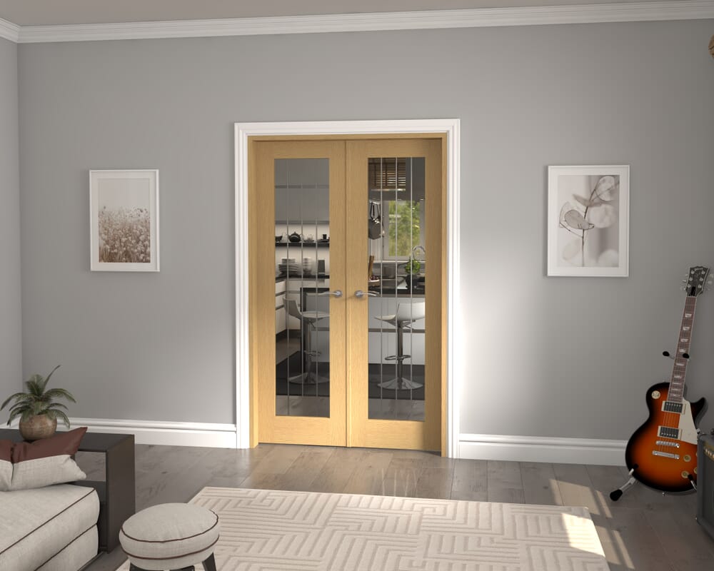 1276x2021x133mm Mexicano P10 Glazed Oak French Door Set